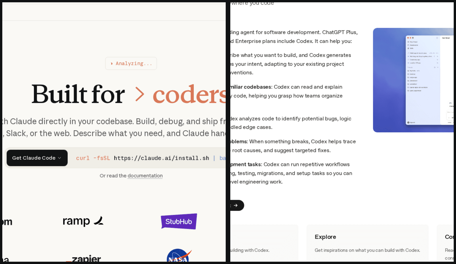 Official Claude Code and OpenAI Codex product pages combined into one cover