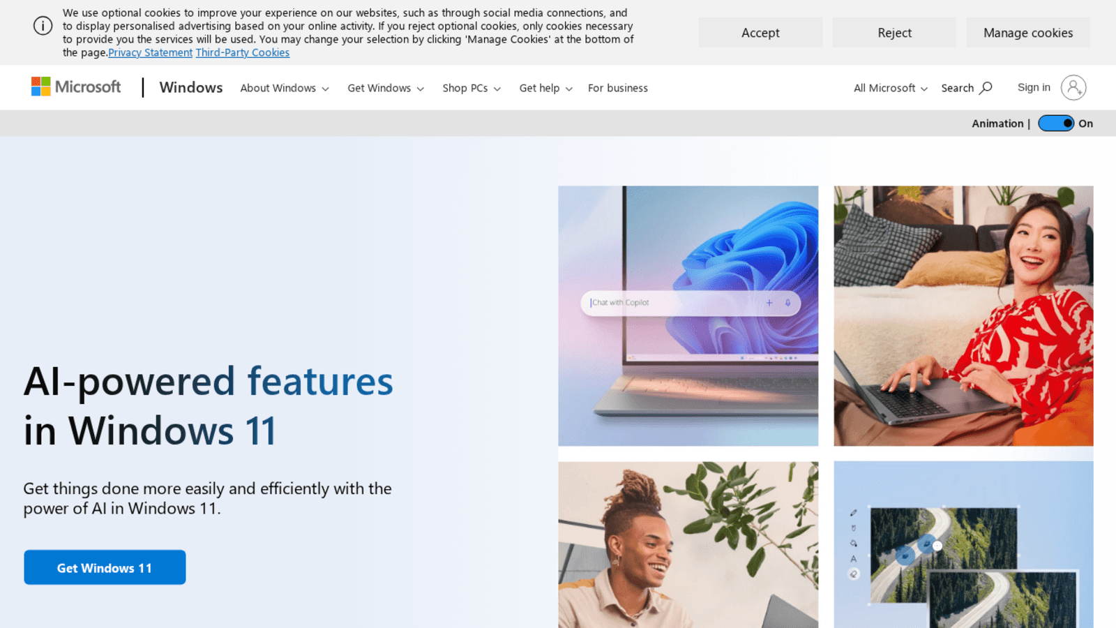Official Microsoft Windows 11 AI features page screenshot